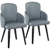 Dahlia Dining Chair in Black Wood, Chrome & Grey Leatherette (Set of 2)